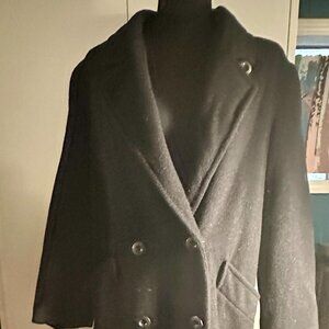 Vintage Forecaster of Boston Black Wool Double-Breasted Coat - Made in USA